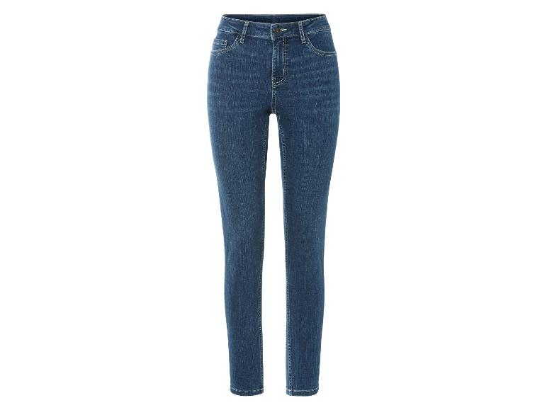 Ciemnoniebieskie jeansy skinny dla kobiet.