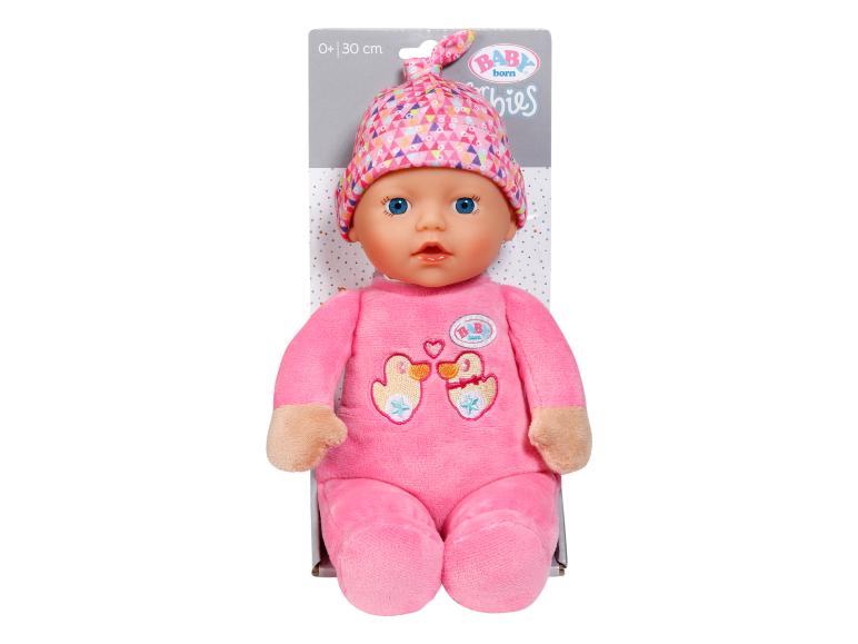Pluszowa lalka Baby Born w różowym ubranku z czapką.