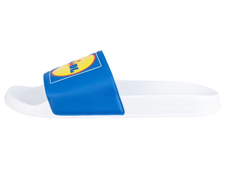 Klapki Lidl, niebieskie i białe.