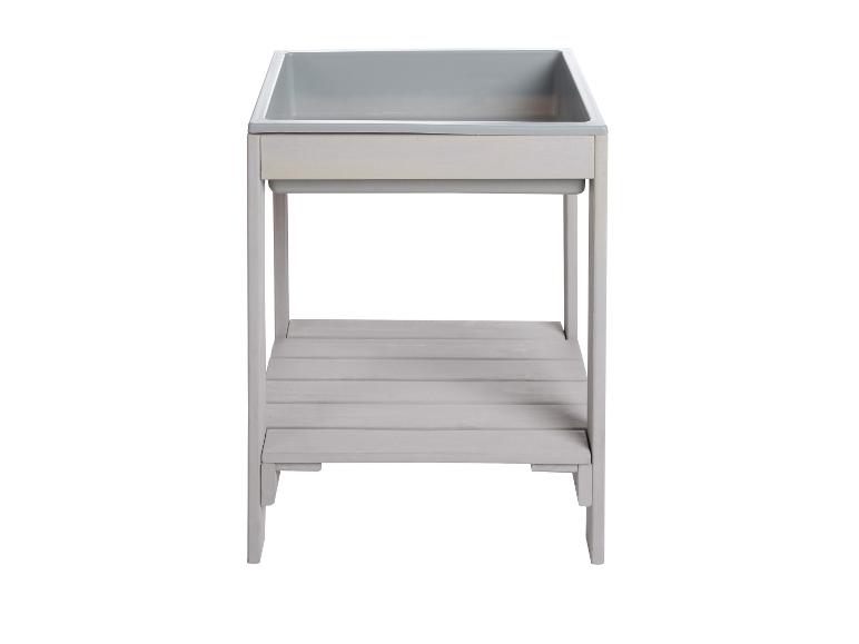 Szary stół z umywalką i półką pod spodem