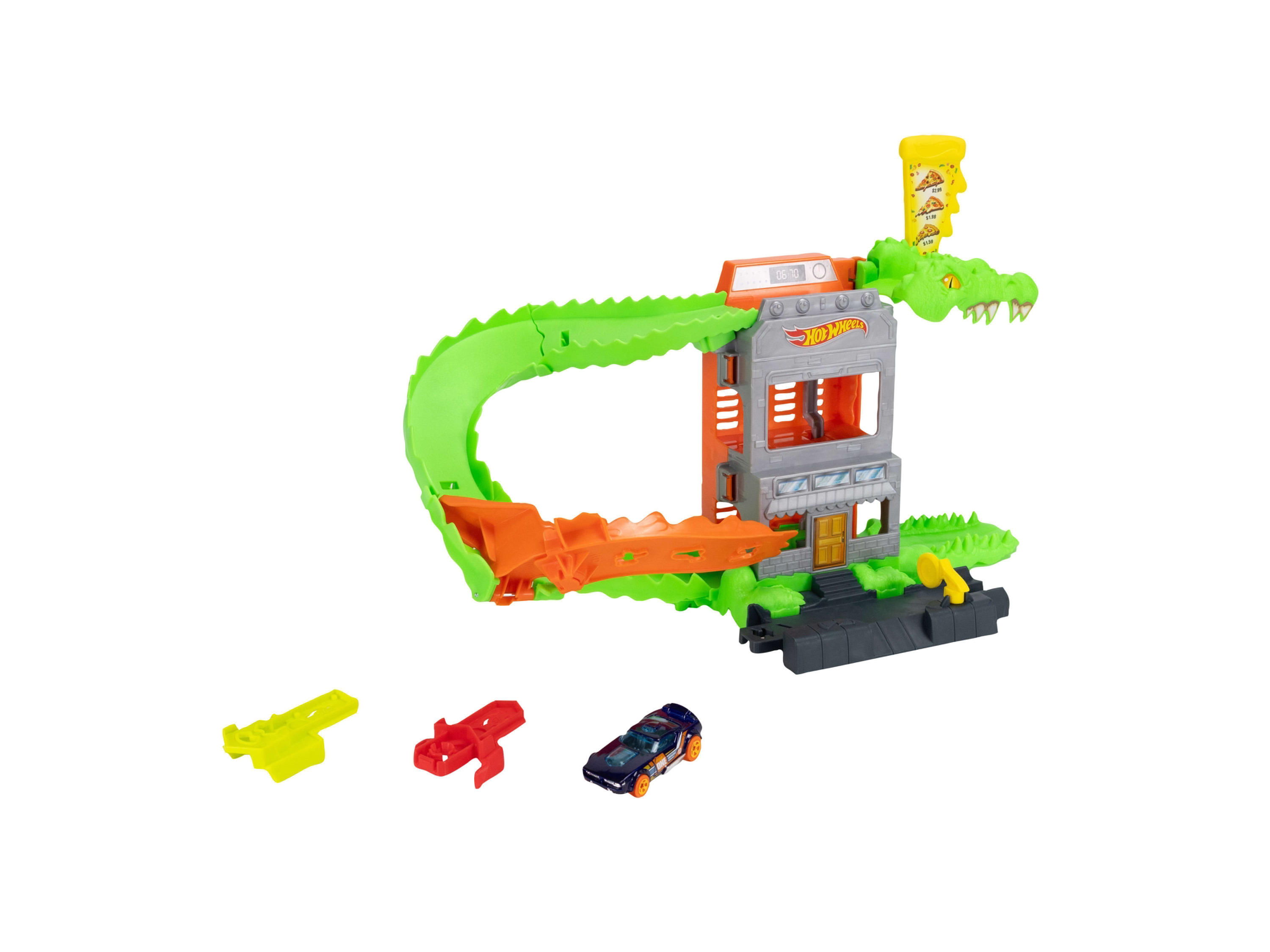 HOT WHEELS Zestaw do zabawy „City Gorilla Slam Attack / City Croco Pizza Attack“ (City Croco: Atak pizzy)