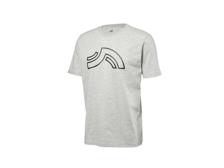 Szary męski T-shirt Crivit z czarnym graficznym logo na piersi