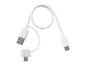 Biały kabel USB z wtyczkami USB-A, Micro-USB i USB-C