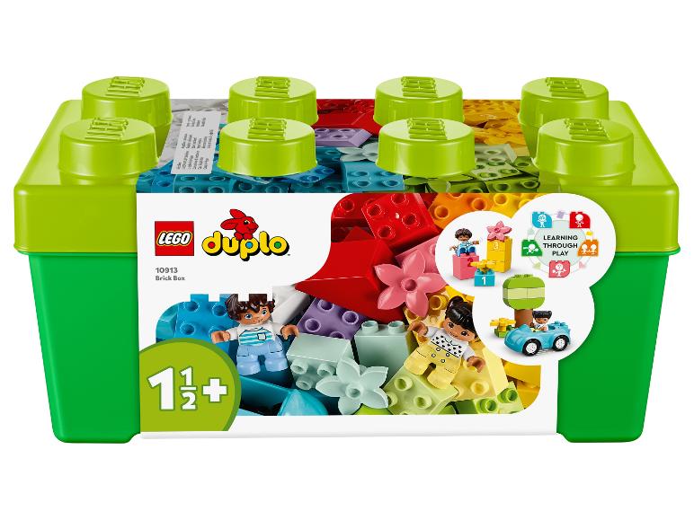Pudełko klocków LEGO DUPLO 10913 z kolorowymi elementami i figurkami.