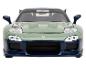Zielone auto Mazda RX-7 z niebieskimi detalami.