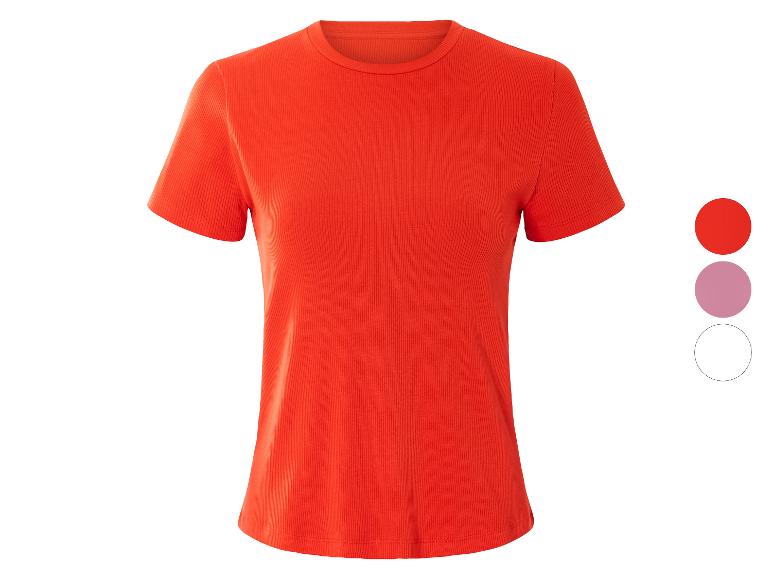 Damskie, pomarańczowe, prążkowane t-shirt.
