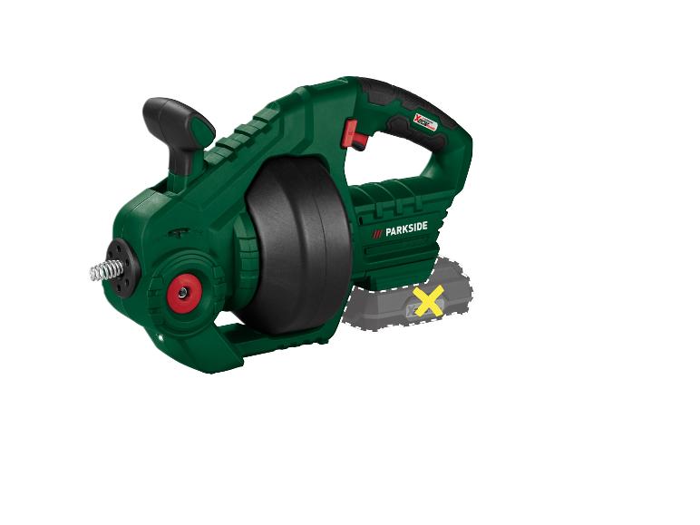 Zielony bezprzewodowy przepychacz do rur Parkside z akumulatorem X-TEAM.