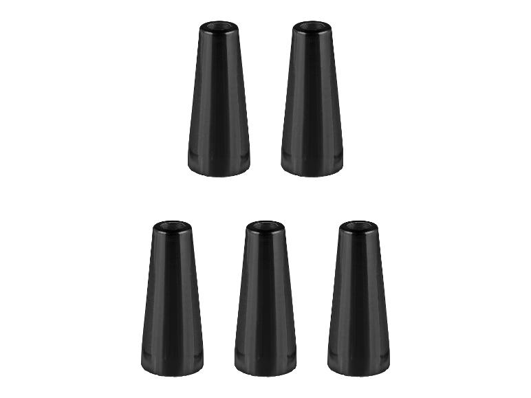 Sześć czarnych, stożkowych nakładek na nogi mebli