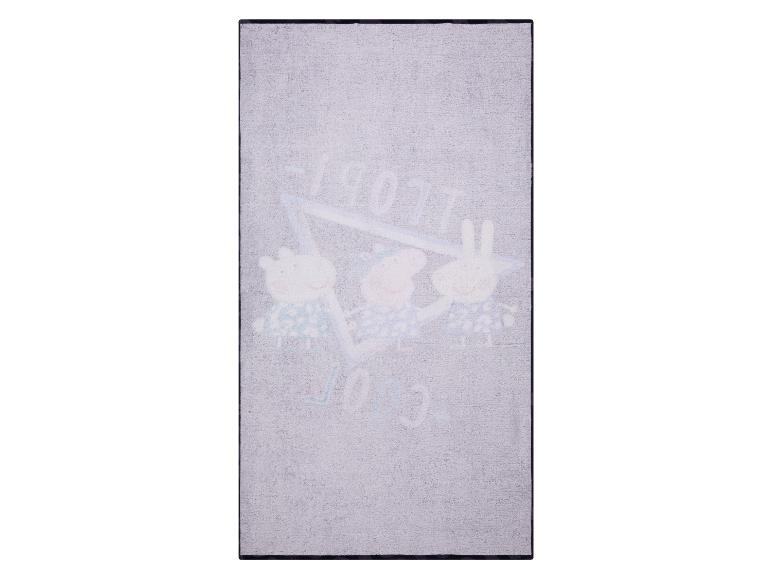 Dywanik dla dzieci z Peppa Pig, szare odcienie i wesołe wzory.