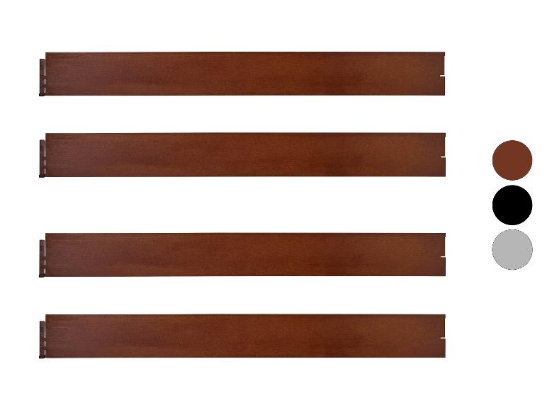 Cztery brązowe deski drewniane z próbkami kolorów z boku