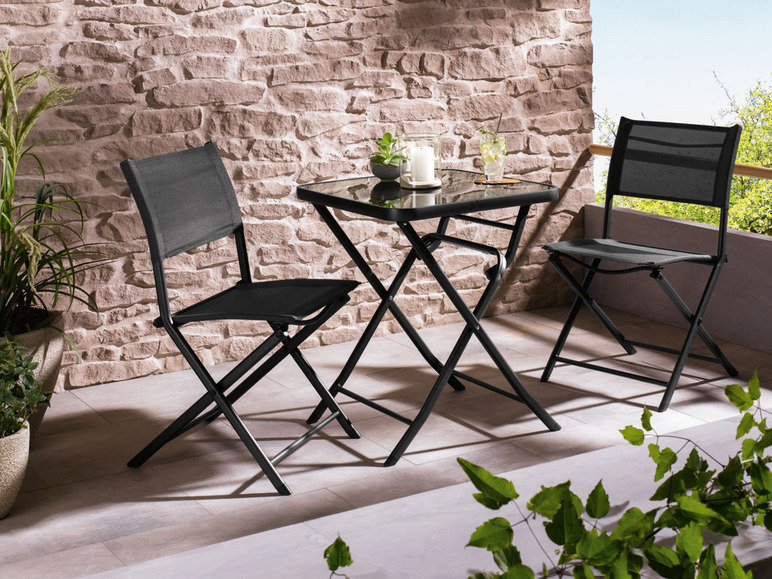 Pełny ekran: LIVARNO home Aluminiowy zestaw balkonowy Houston, stolik i 2 krzesła, czarny/ antracyt - zdjęcie 1