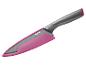 Różowy nóż Tefal z szarym uchwytem.