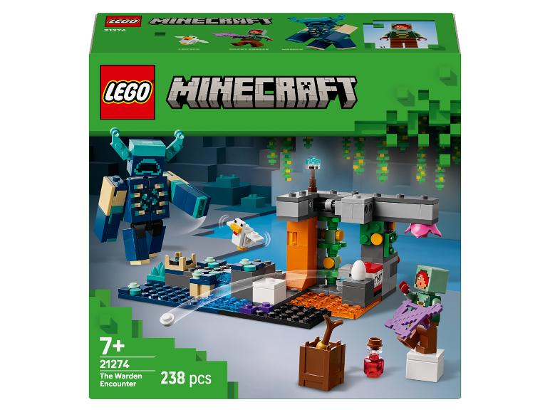 Zestaw LEGO Minecraft The Warden Encounter, 238 elementów, z figurkami i sceną do zabawy.