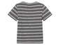 Szary T-shirt w paski z krótkim rękawem.
