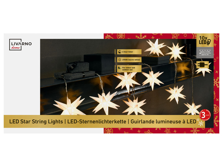 Pełny ekran: LIVARNO home Girlanda świetlna Gwiazdy 3D, 10 LED - zdjęcie 3
