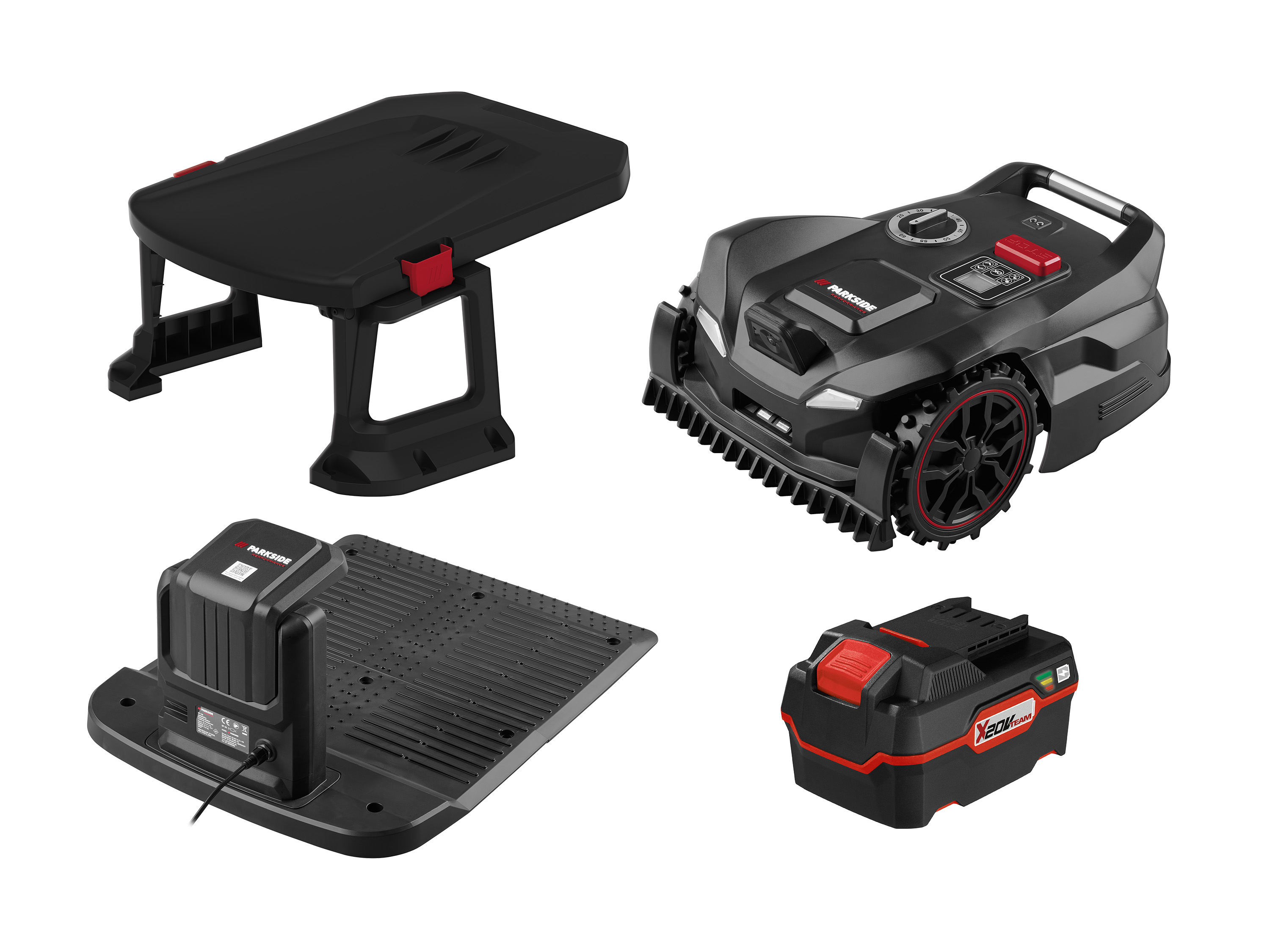 PARKSIDE PERFORMANCE® Zestaw Akumulatorowy robot koszący, smart & free, 20 V z akumulatorem, stacją ładującą i z garażem