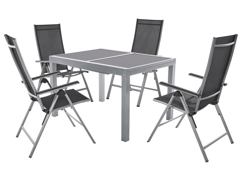 Pełny ekran: LIVARNO home Zestaw aluminiowych mebli ogrodowych Houston (stół rozsuwany + 4 krzesła składane), srebrny/ szary - zdjęcie 2