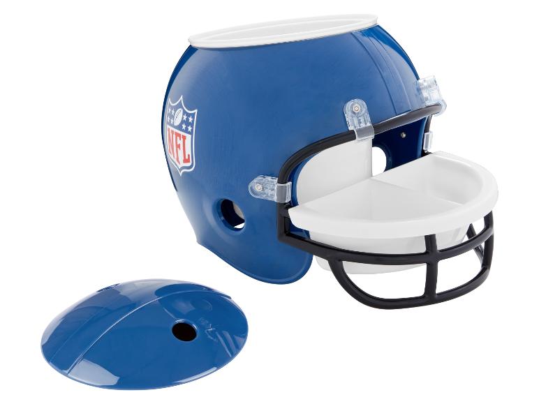 Niebieski hełm futbolowy NFL z białym wnętrzem i oddzielną pokrywą.