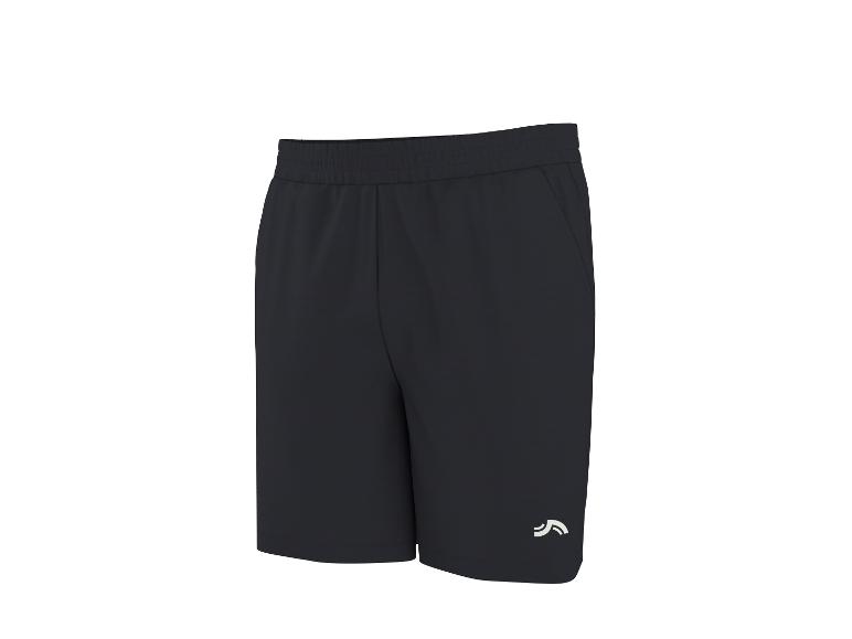 Czarne męskie spodenki sportowe z białym logo na lewej nogawce.
