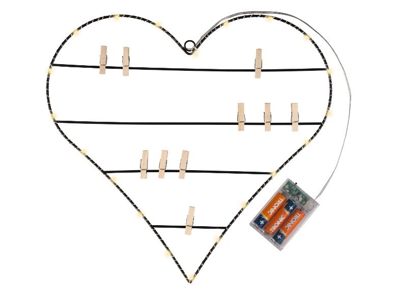 Czarne druciane serce z oświetleniem, klamerkami i bateriami TRONIC.