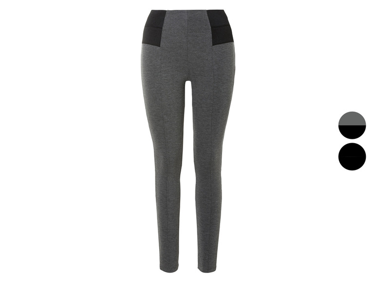 Szare spodnie typu leggings z czarnym pasem w talii.