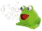 Zielona żaba, automat do baniek mydlanych, wytwarza kolorowe bańki.