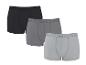 Zestaw trzech bawełnianych bokserek w kolorze czarnym, ciemnoszarym i jasnoszarym.