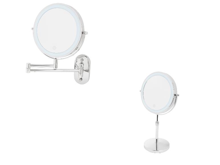 Oświetlane lusterka kosmetyczne:  wersja ścienna i stojąca, nowoczesny design w chromie.