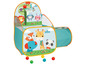 Namiot Fisher-Price z koszem do koszykówki i tunelem.
