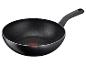 Czarna patelnia wok z uchwytem i czerwonym wskaźnikiem temperatury na dnie.
