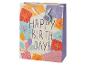 Torebka prezentowa urodzinowa z motywami prezentów i balonów, z napisem 'HAPPY BIRTHDAY!'