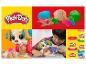 Play-Doh: logo, kolorowa ciastolina i dziecko bawiące się szczeniakiem Play-Doh.