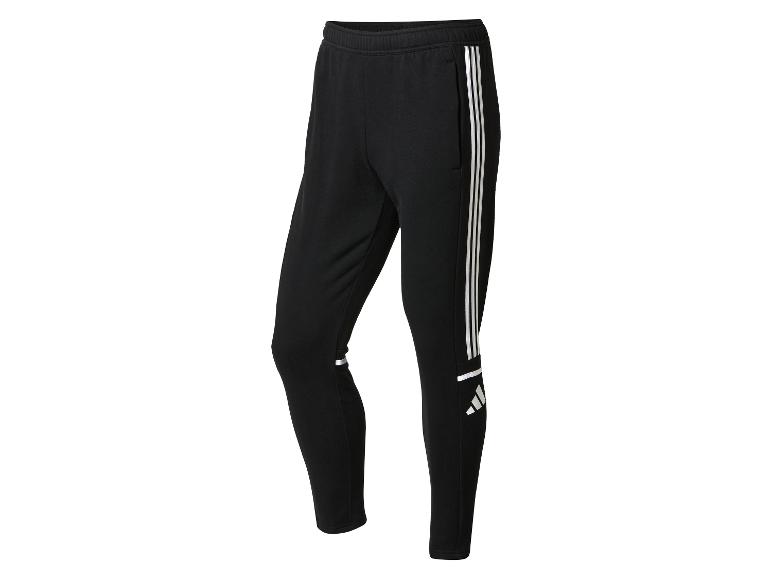 Czarne dresowe spodnie Adidas z białymi paskami.