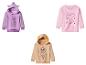 Fioletowa bluza z kapturem My Little Pony, różowa bluza Peppa Pig i beżowa bluza z kapturem Skye z Psiego Patrolu.