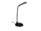 Nowoczesna czarna lampa biurkowa z bezprzewodową ładowarką.