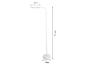 Biała lampa podłogowa o wysokości 130 cm, długości głowicy 28 cm i średnicy podstawy 21 cm.