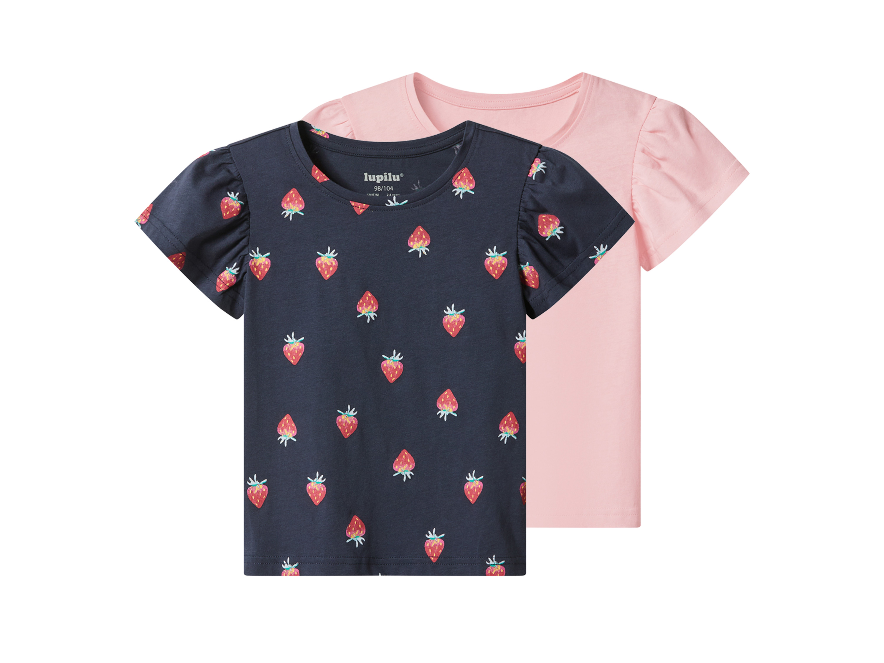 LUPILU® T-shirty dziecięce z bawełny, 2 sztuki (Jasnoróżowy/granatowy, 122/128)