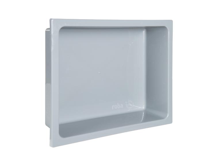Jasnoszare prostokątne plastikowe pudełko do przechowywania z logo 'roba'