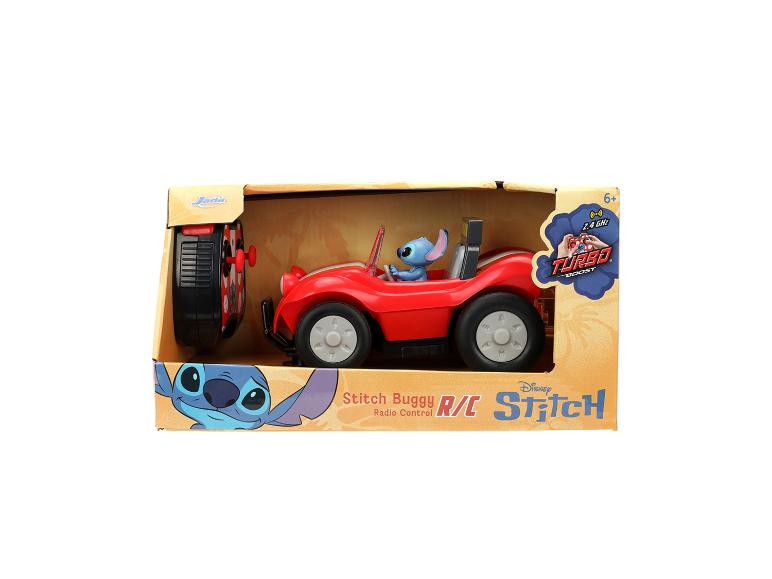 Czerwony samochód Stitch Buggy R/C z pilotem w pudełku marki Jada.
