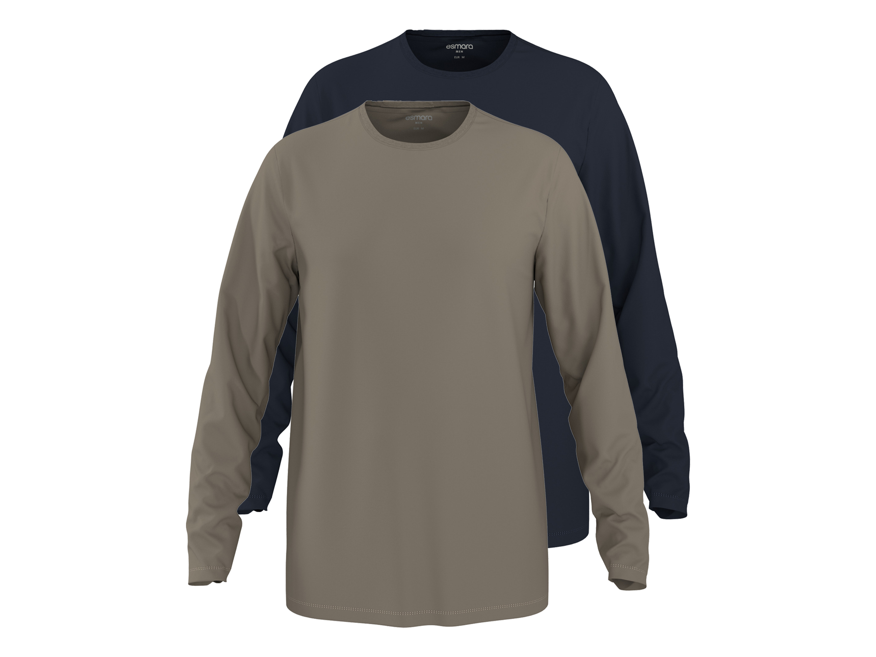 ESMARA MEN Koszulki męskie z długim rękawem, 2 sztuki (Navy/brązowy, L(52/54))