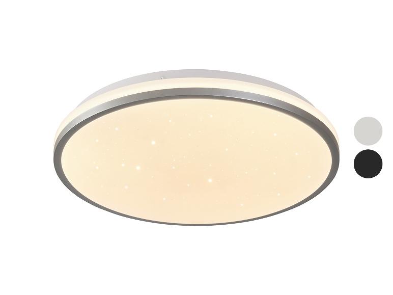 Okrągła lampa sufitowa LED z efektem gwiezdnego nieba, dostępna w kolorze szarym i czarnym.