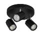 Czarna lampa sufitowa z trzema regulowanymi lampami LED.