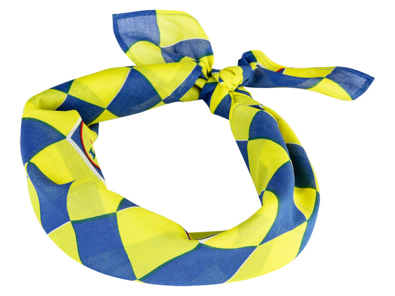 Żółto-niebieska bandana w kratę.