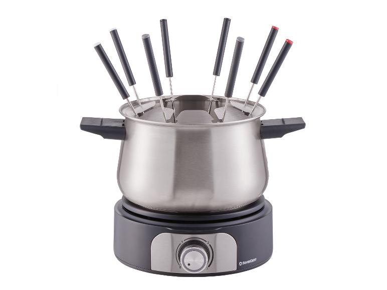 Zestaw do fondue ze stali nierdzewnej z ośmioma widelcami i podstawą elektryczną