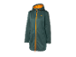 Ciemnozielona kurtka softshell Crivit z pomarańczowym zamkiem błyskawicznym i kapturem.