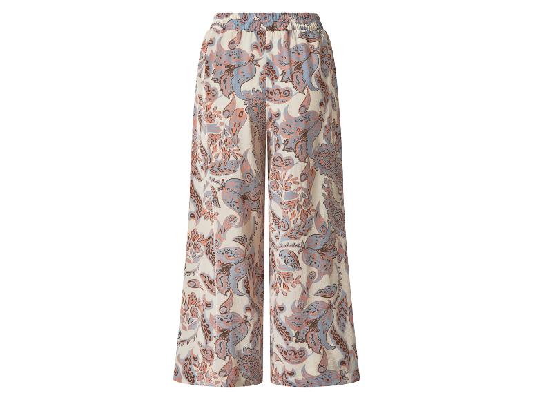 Damskie spodnie palazzo z pastelowym wzorem paisley.