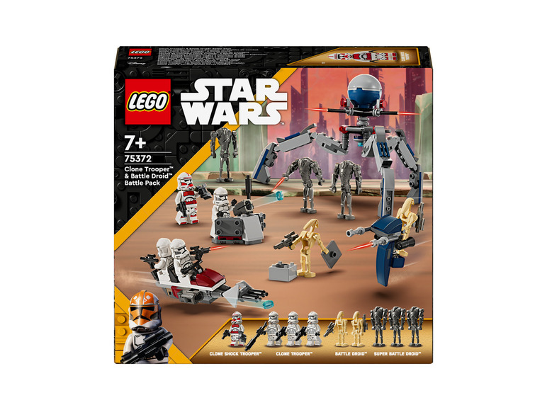 Zestaw LEGO Star Wars z klonami, droidami bojowymi i super droidami bojowymi.