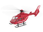 Czerwony plastikowy helikopter z napisem 'FIRE DEPT'.