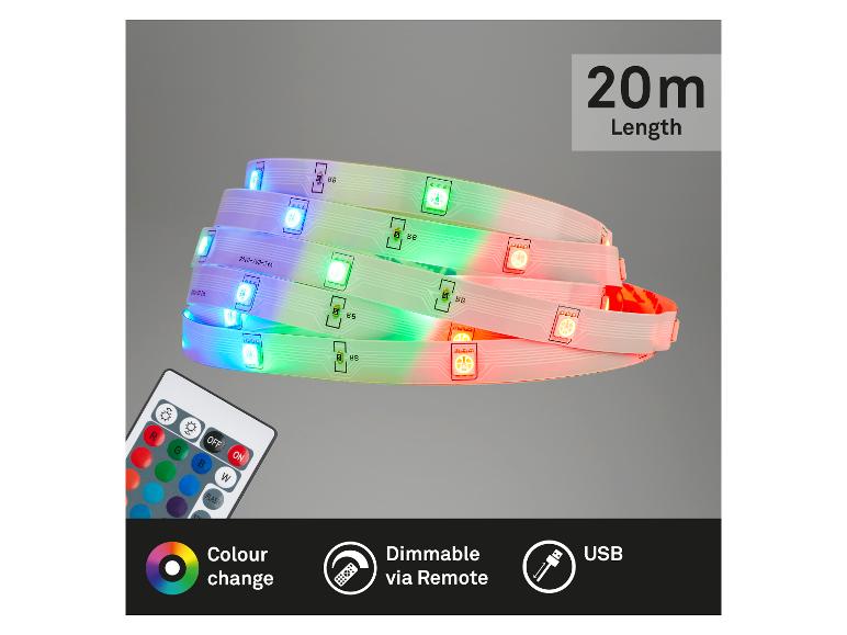 Taśma LED 20 m z pilotem, zmianą kolorów i zasilaniem USB.