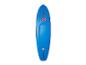 Niebieska deska do paddleboardingu z czerwonymi detalami i dużym logo na środku.